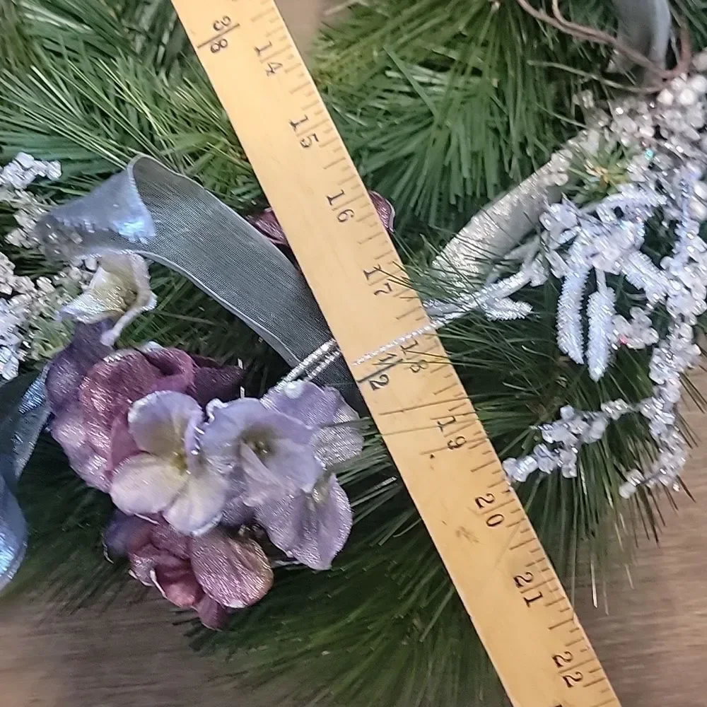 Christmas Wreath Silver & Purple Decor Approximately 20